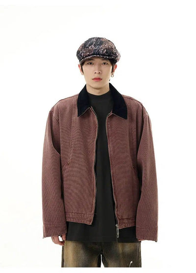 Heavy Wash Stitched Collar Jacket Korean Street Fashion Jacket By 77Flight Shop Online at OH Vault