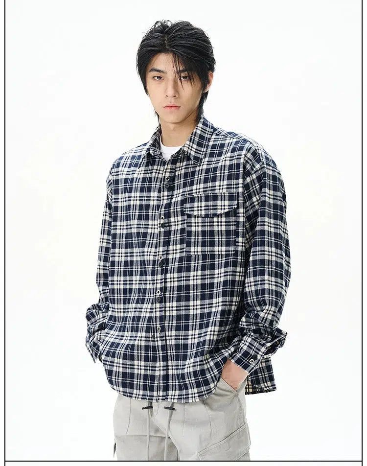 Brushed Plaid Shirt Korean Street Fashion Shirt By 77Flight Shop Online at OH Vault