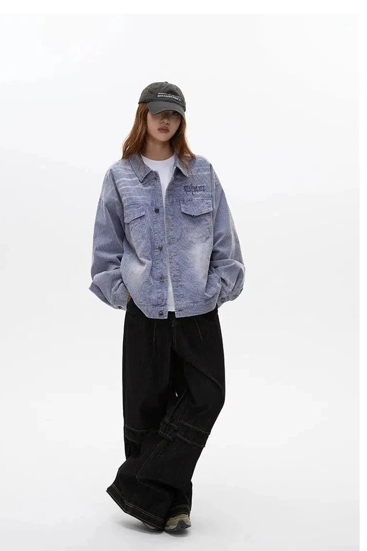 Ripple Washed Flap Pocket Denim Jacket Korean Street Fashion Jacket By Apocket Shop Online at OH Vault