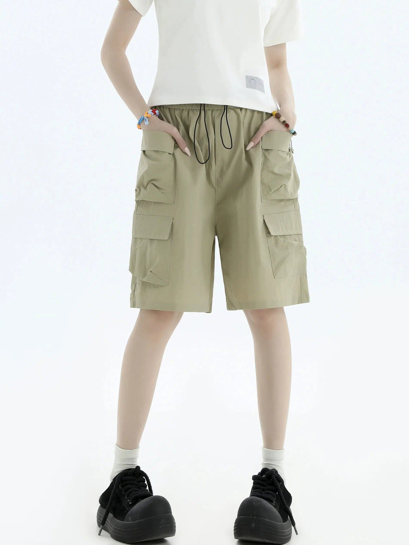 Gartered Drawstring Cargo Shorts Korean Street Fashion Shorts By INS Korea Shop Online at OH Vault