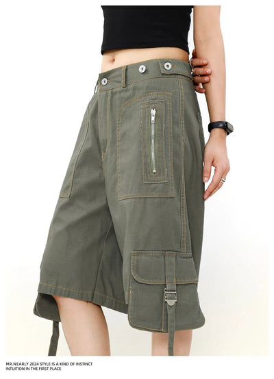 Buckled Strap Pocket Cargo Shorts Korean Street Fashion Shorts By Mr Nearly Shop Online at OH Vault