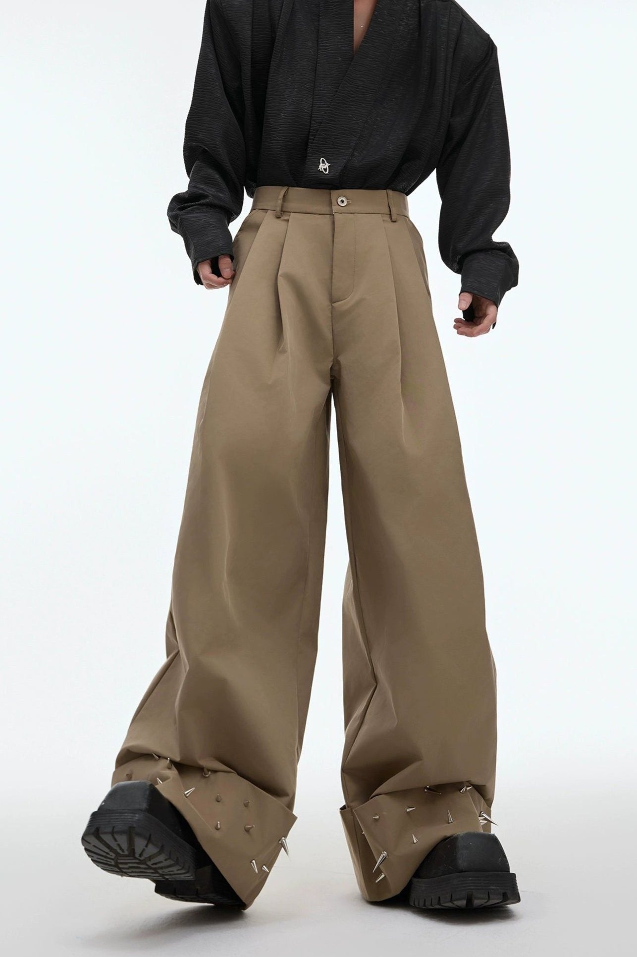 Rivet Stud Wide Leg Pants Korean Street Fashion Pants By Argue Culture Shop Online at OH Vault