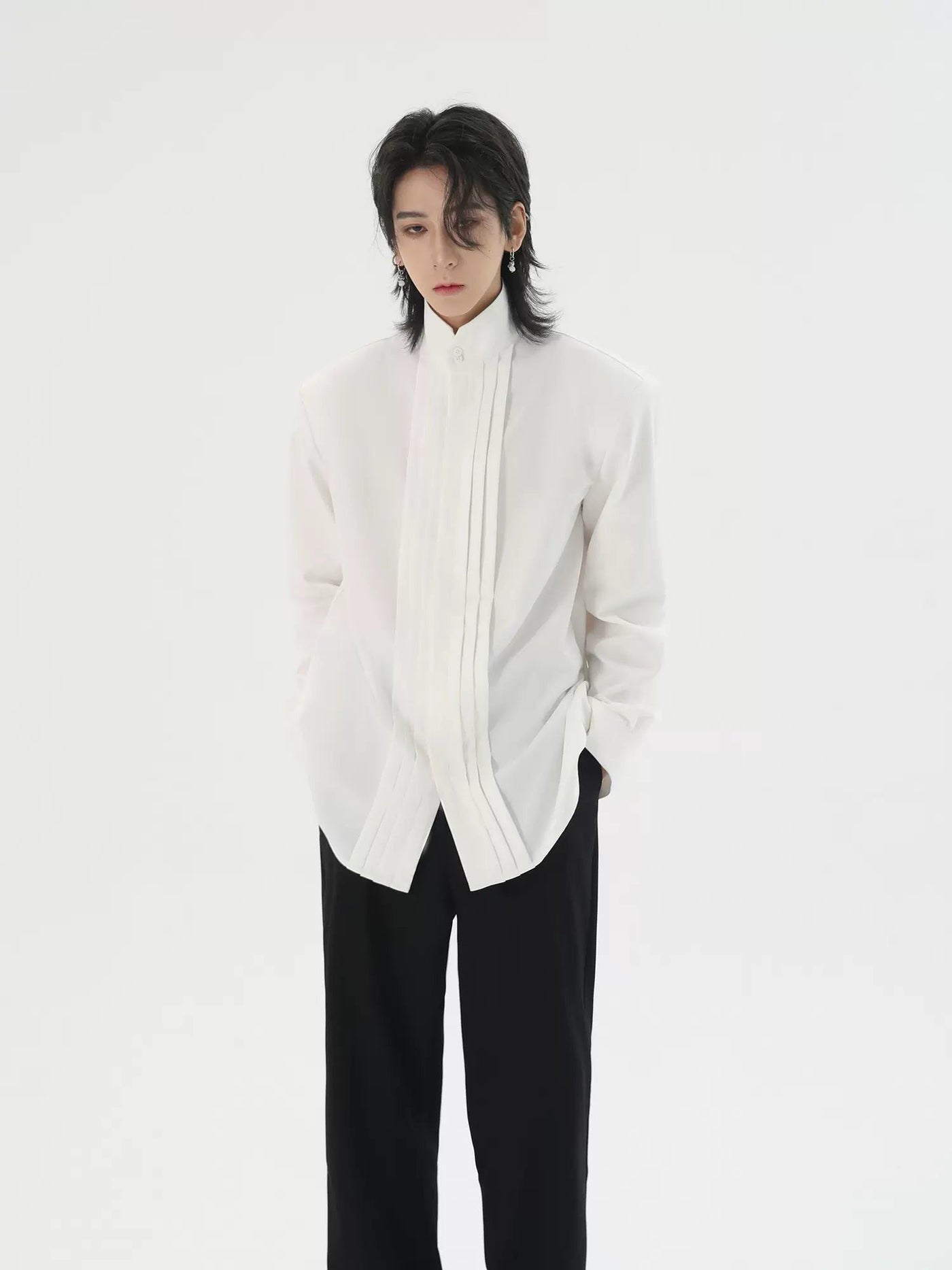 Pleated Center Detail Shirt Korean Street Fashion Shirt By HARH Shop Online at OH Vault