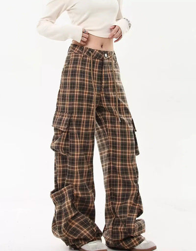 Oversized Pocket Plaid Cargo Pants Korean Street Fashion Pants By Blacklists Shop Online at OH Vault