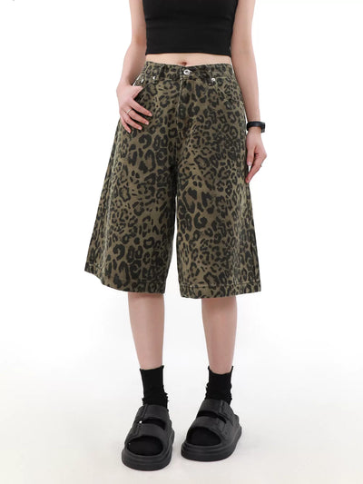 Leopard Pattern Denim Shorts Korean Street Fashion Shorts By Mr Nearly Shop Online at OH Vault