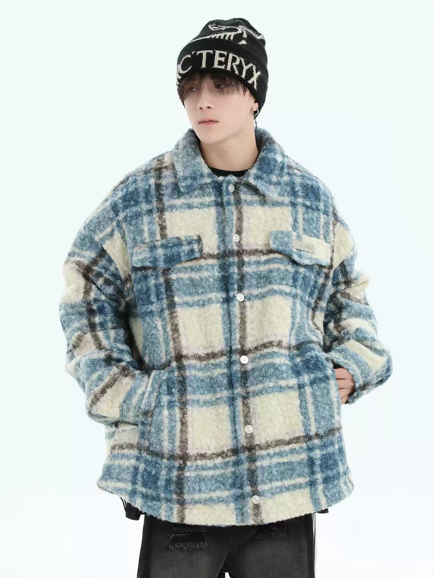 Fuzzy Plaid Lined Jacket Korean Street Fashion Jacket By INS Korea Shop Online at OH Vault