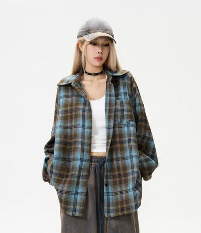 Duotone Plaid Pattern Shirt Korean Street Fashion Shirt By MaxDstr Shop Online at OH Vault