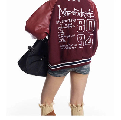 Slogan Text Embroidered PU Leather Jacket Korean Street Fashion Jacket By Made Extreme Shop Online at OH Vault