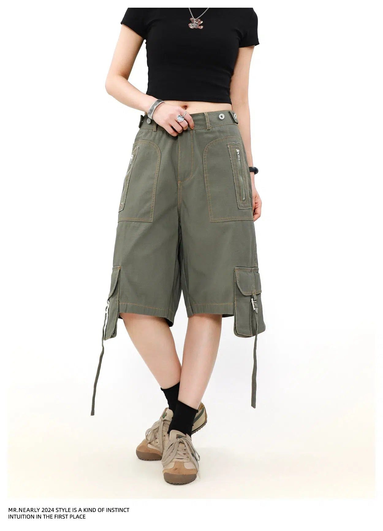 Buckled Strap Pocket Cargo Shorts Korean Street Fashion Shorts By Mr Nearly Shop Online at OH Vault