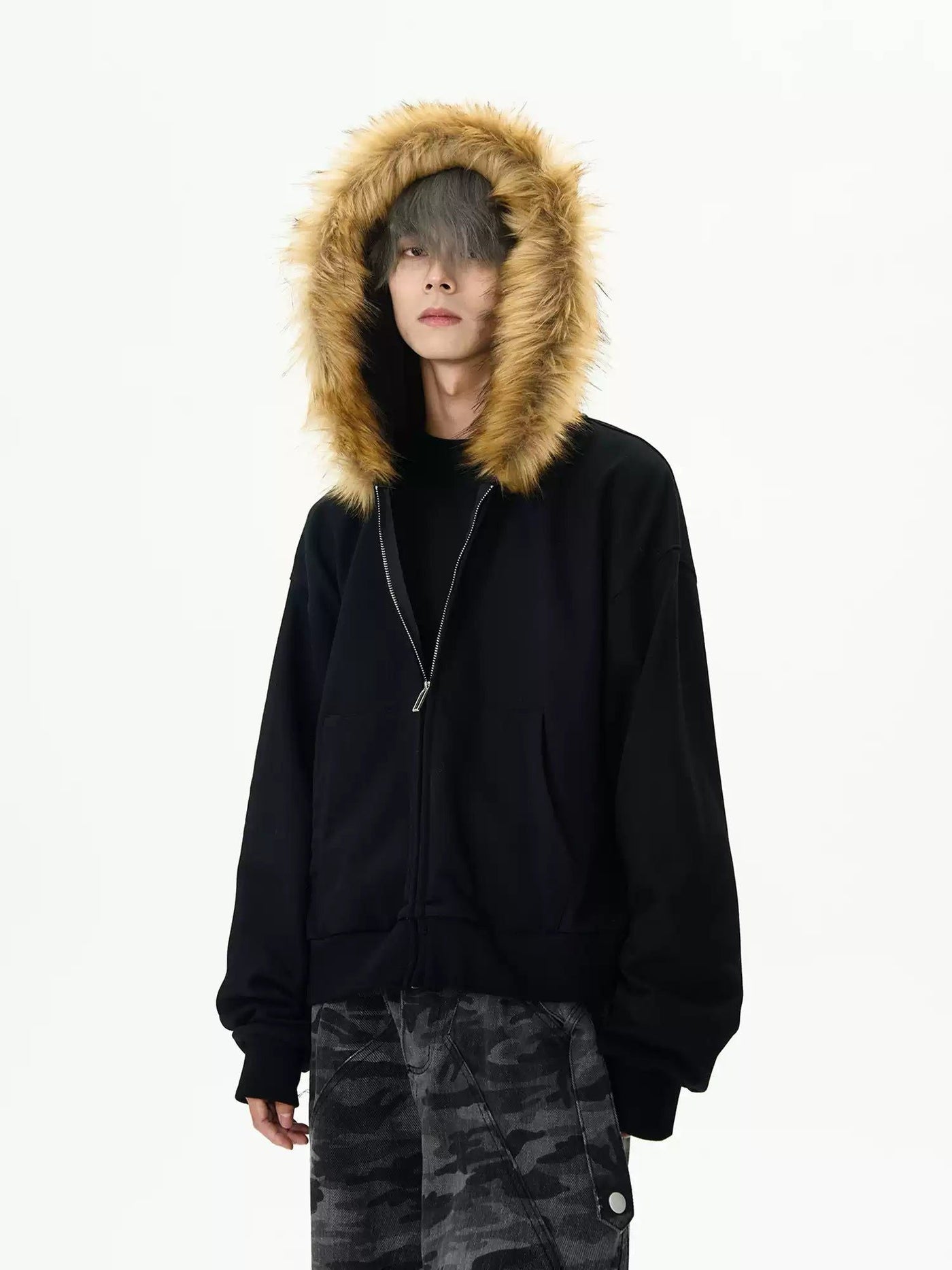 Furry Edge Zip-Up Hoodie Korean Street Fashion Hoodie By MaxDstr Shop Online at OH Vault