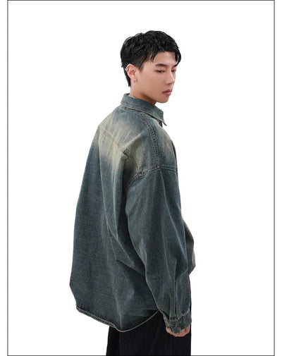 Faded Front Pocket Denim Shirt Korean Street Fashion Shirt By Mr Nearly Shop Online at OH Vault