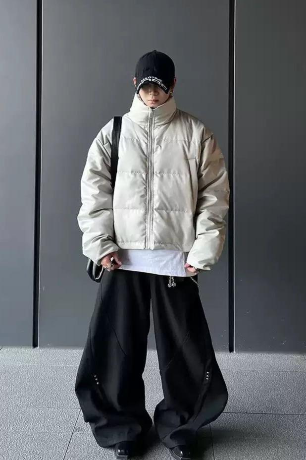 Solid Stand Collar Puffer Jacket Korean Street Fashion Jacket By Dark Fog Shop Online at OH Vault