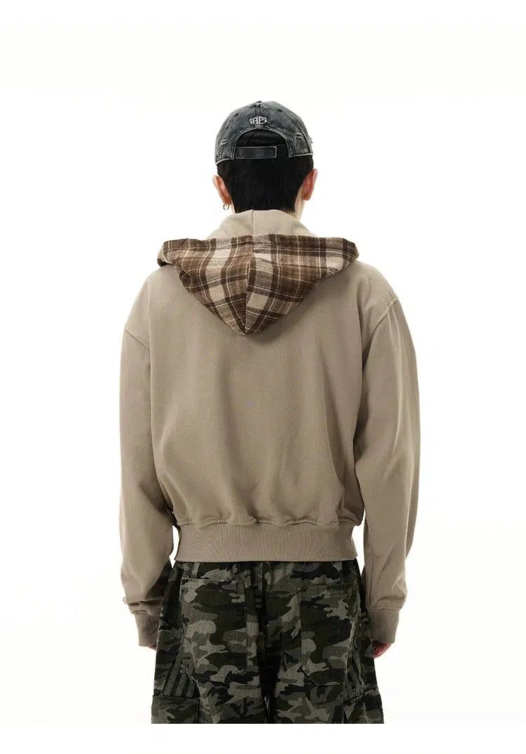 Two-Piece Plaid Zip-Up Hoodie Korean Street Fashion Hoodie By 77Flight Shop Online at OH Vault