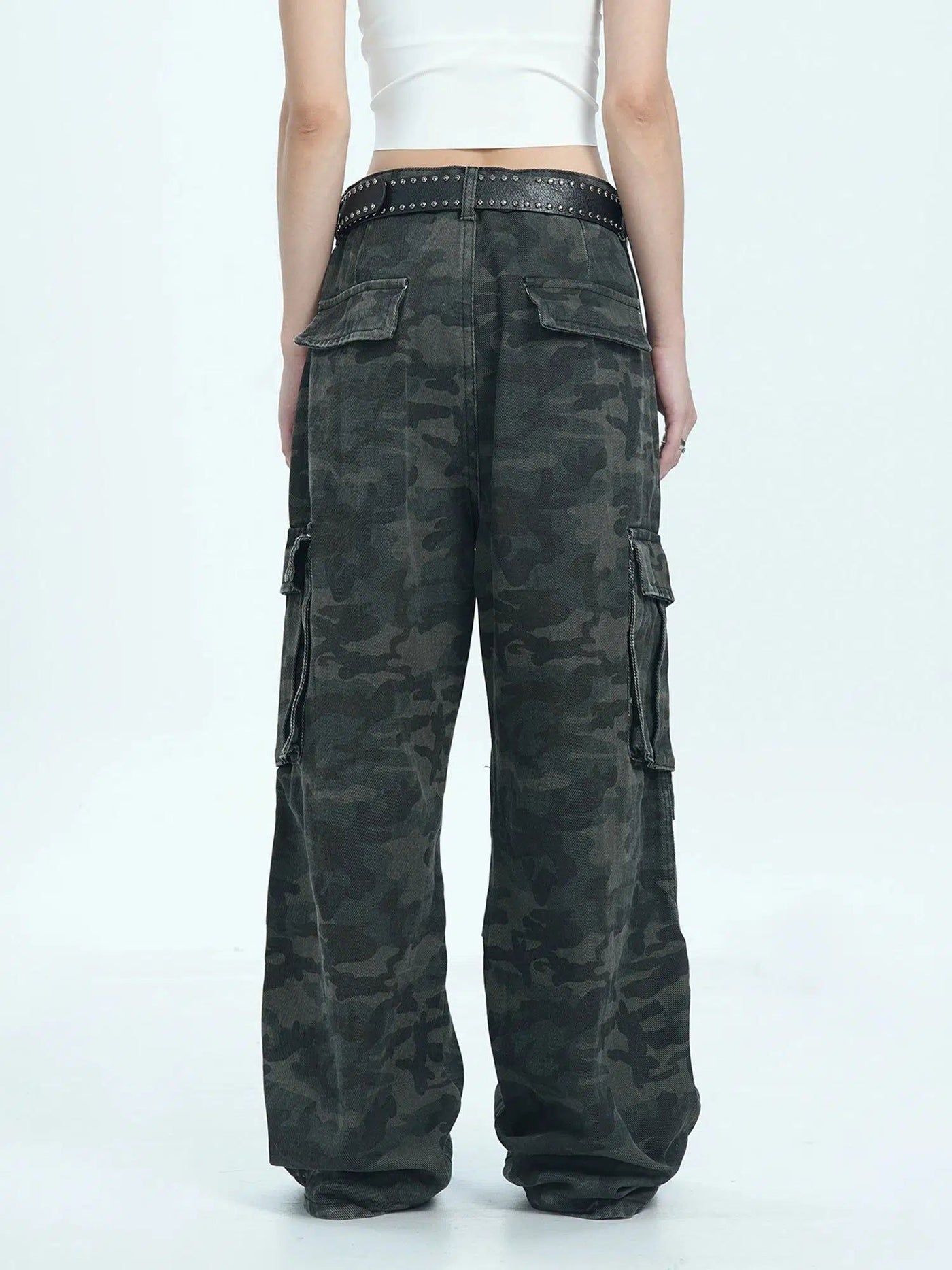 Camo Knee-Pleats Cargo Pants Korean Street Fashion Pants By Jump Next Shop Online at OH Vault