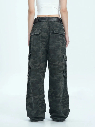 Camo Knee-Pleats Cargo Pants Korean Street Fashion Pants By Jump Next Shop Online at OH Vault