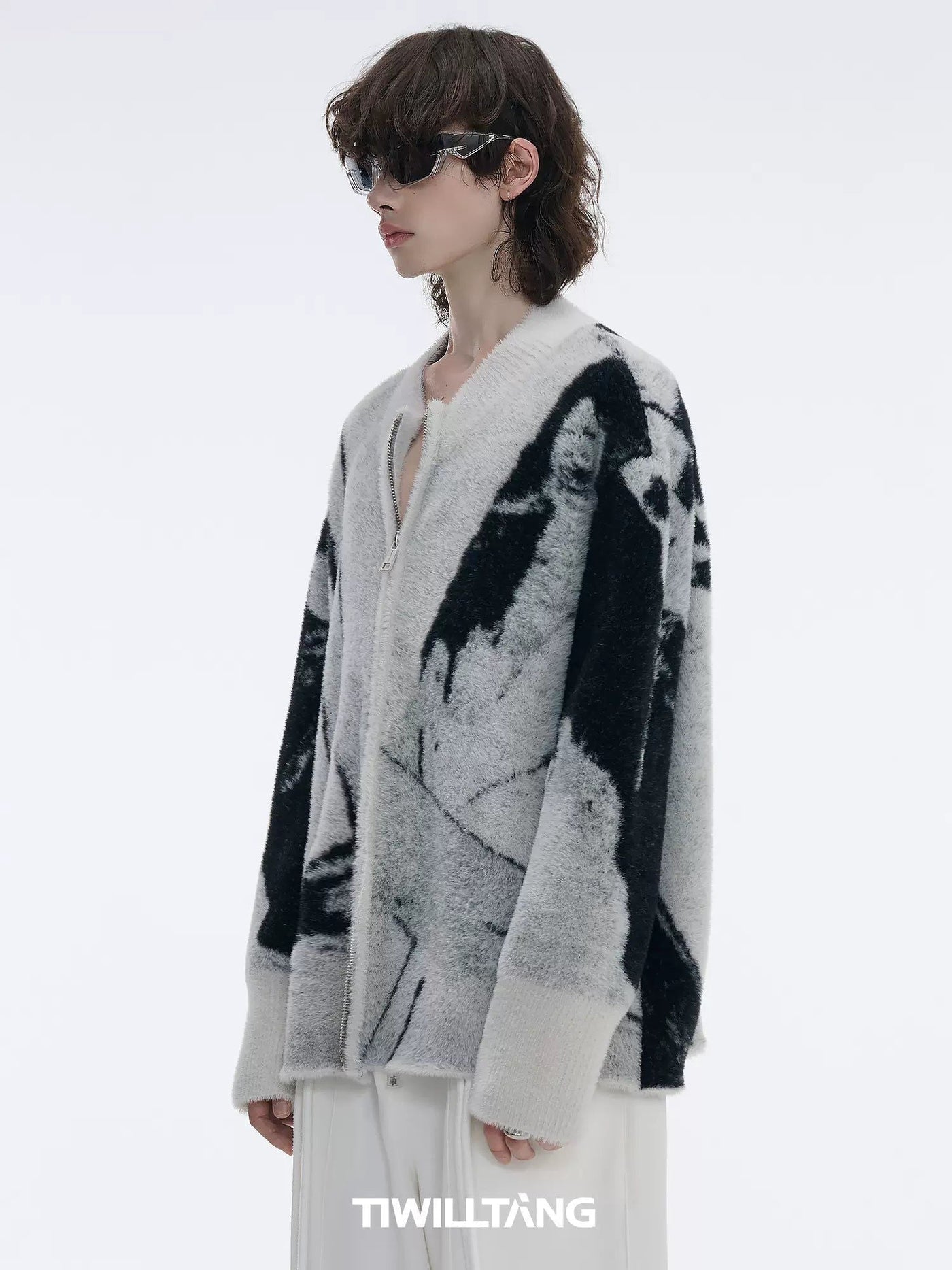 Abstract Ink Zipped Cardigan Korean Street Fashion Cardigan By TIWILLTANG Shop Online at OH Vault