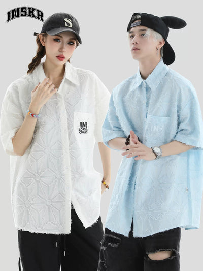 Frayed Textures and Patterns Shirt Korean Street Fashion Shirt By INS Korea Shop Online at OH Vault