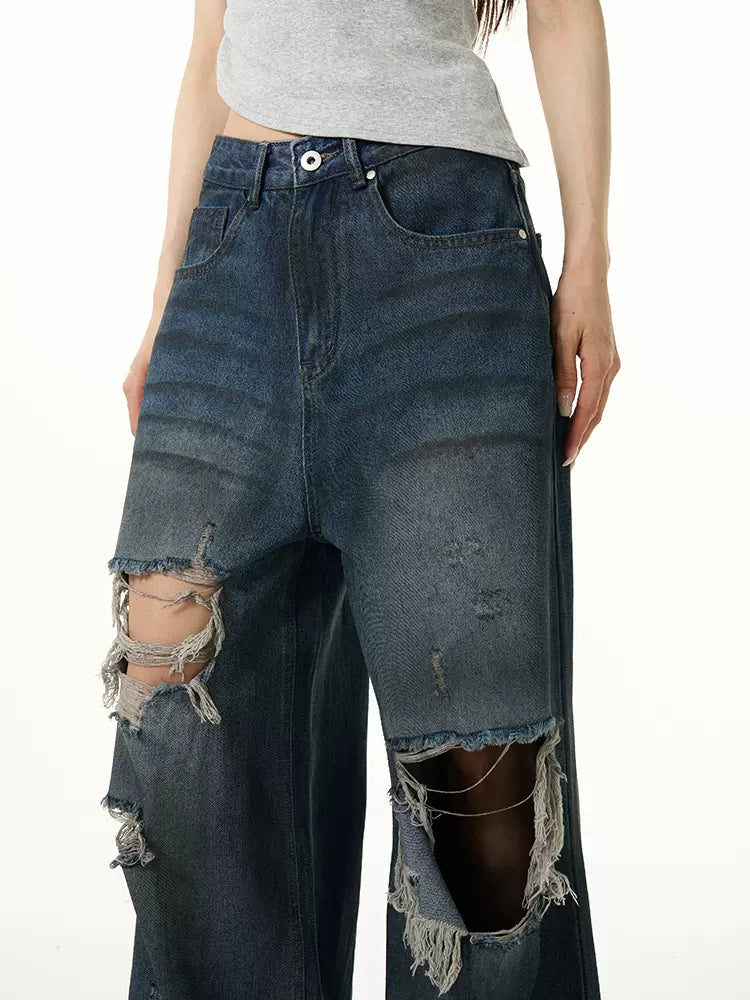 Distressed Cuts Detail Jeans Korean Street Fashion Jeans By 77Flight Shop Online at OH Vault