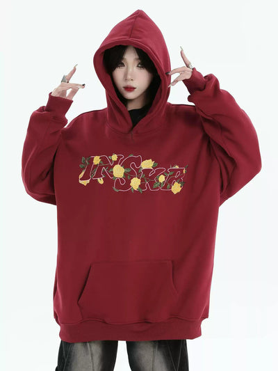 Rose Stitch Logo Hoodie Korean Street Fashion Hoodie By INS Korea Shop Online at OH Vault