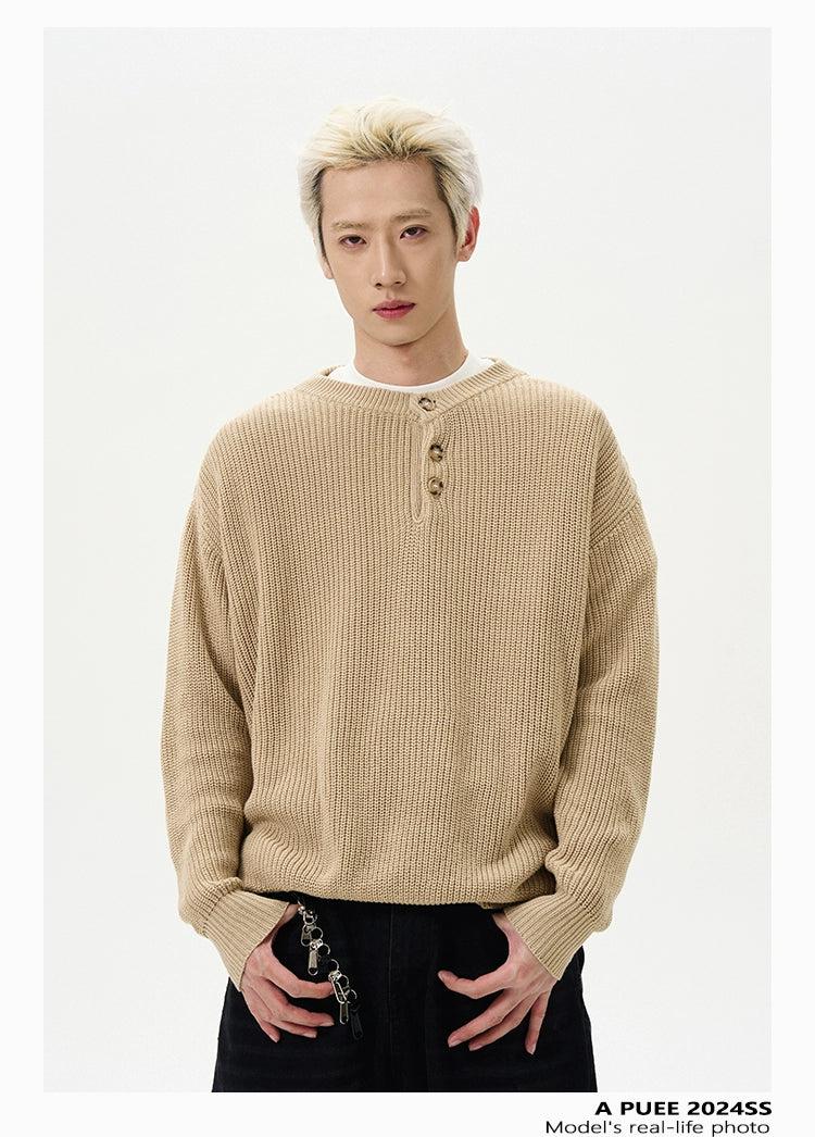 Casual Henry Collar Sweater Korean Street Fashion Sweater By A PUEE Shop Online at OH Vault