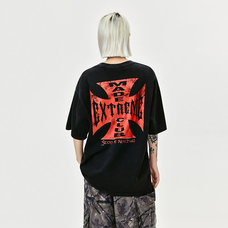 Smudged Cross Logo T-Shirt Korean Street Fashion T-Shirt By Made Extreme Shop Online at OH Vault