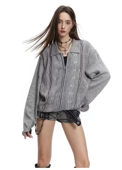 Chain Pattern Knit Jacket Korean Street Fashion Jacket By Made Extreme Shop Online at OH Vault