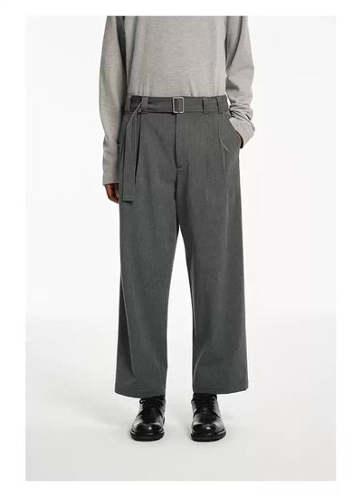 Waist Belt Pleated Cropped Trousers Korean Street Fashion Trousers By NANS Shop Online at OH Vault