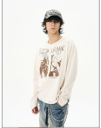 Layered Print Long Sleeve T-Shirt Korean Street Fashion T-Shirt By 77Flight Shop Online at OH Vault