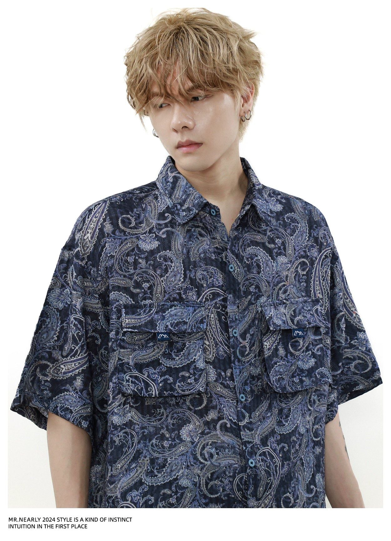 Cashew Flower Pattern Short Sleeve Shirt Korean Street Fashion Shirt By Mr Nearly Shop Online at OH Vault