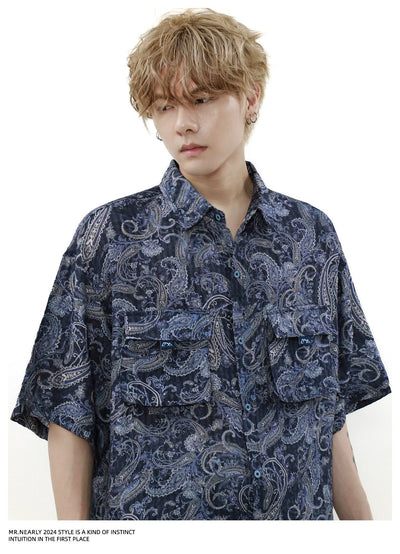 Cashew Flower Pattern Short Sleeve Shirt Korean Street Fashion Shirt By Mr Nearly Shop Online at OH Vault