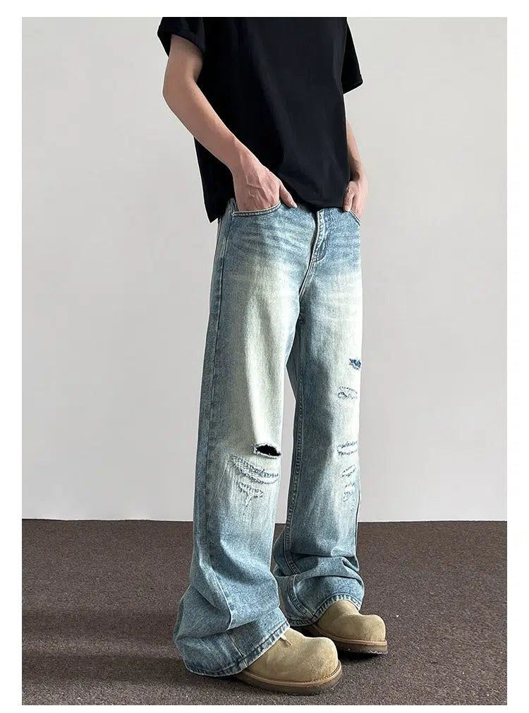 Light Washed Distressed Jeans Korean Street Fashion Jeans By A PUEE Shop Online at OH Vault