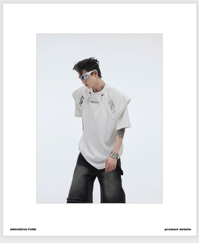 Shoulder Flap Metallic Accent T-Shirt Korean Street Fashion T-Shirt By Argue Culture Shop Online at OH Vault