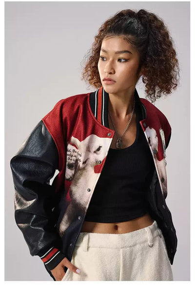 Sheep Graphic PU Leather Jacket Korean Street Fashion Jacket By Remedy Shop Online at OH Vault