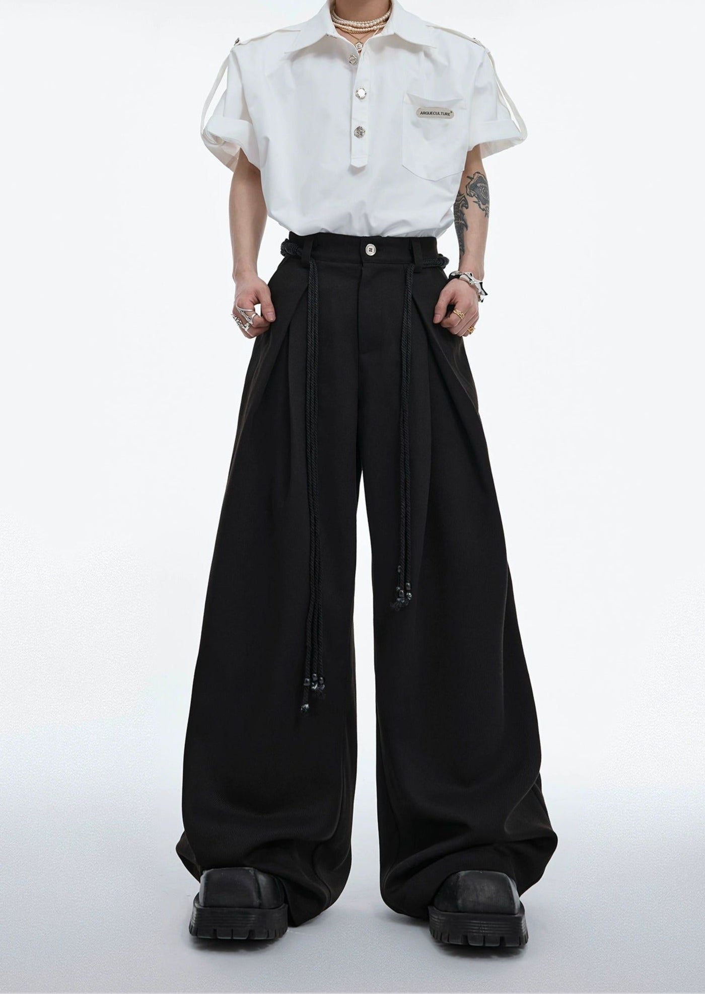 Waist Rope Pleated Loose Pants Korean Street Fashion Pants By Argue Culture Shop Online at OH Vault