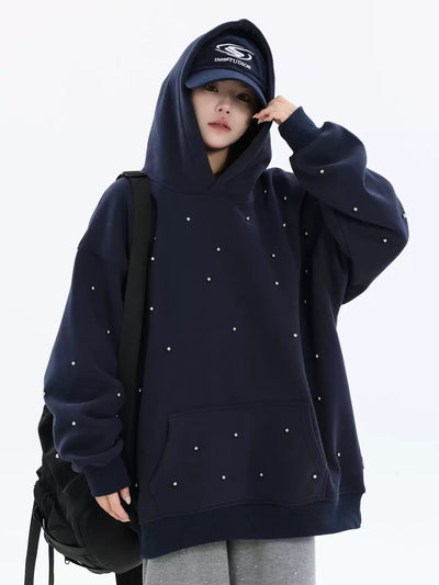 Scattered Rhinestones Comfty Hoodie Korean Street Fashion Hoodie By INS Korea Shop Online at OH Vault