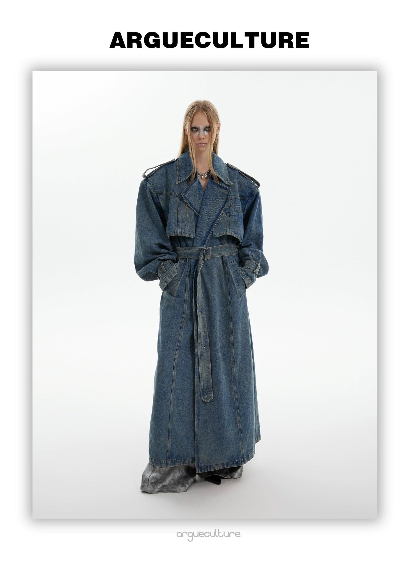 Structured & Washed Denim Trench Coat Korean Street Fashion Long Coat By Argue Culture Shop Online at OH Vault