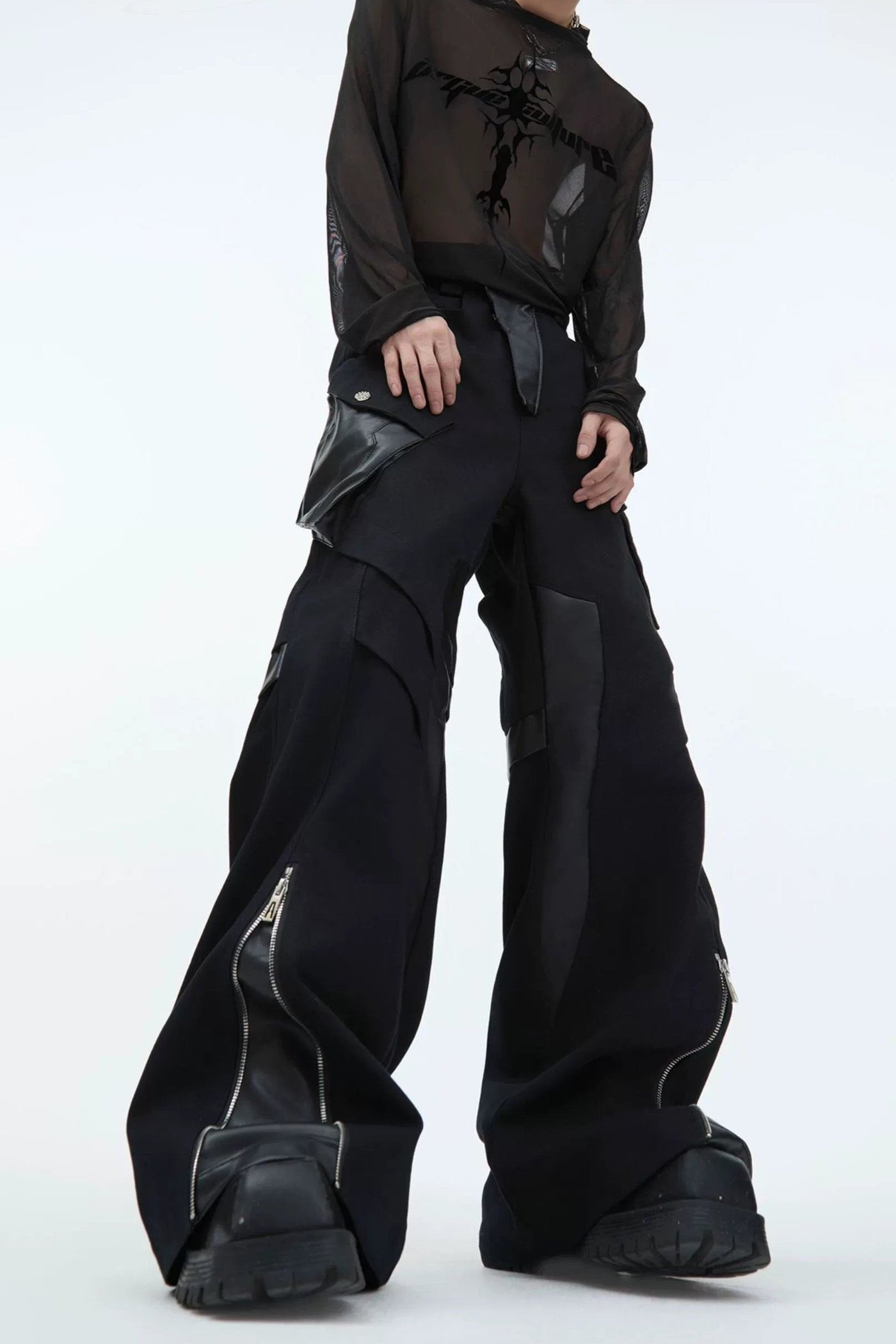 Side Zipper Spliced PU Leather Pants Korean Street Fashion Pants By Argue Culture Shop Online at OH Vault