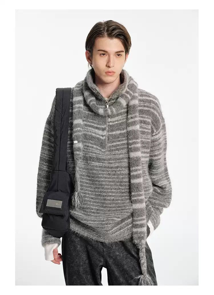 Twisted End Striped Knit Scarf Korean Street Fashion Scarf By NANS Shop Online at OH Vault