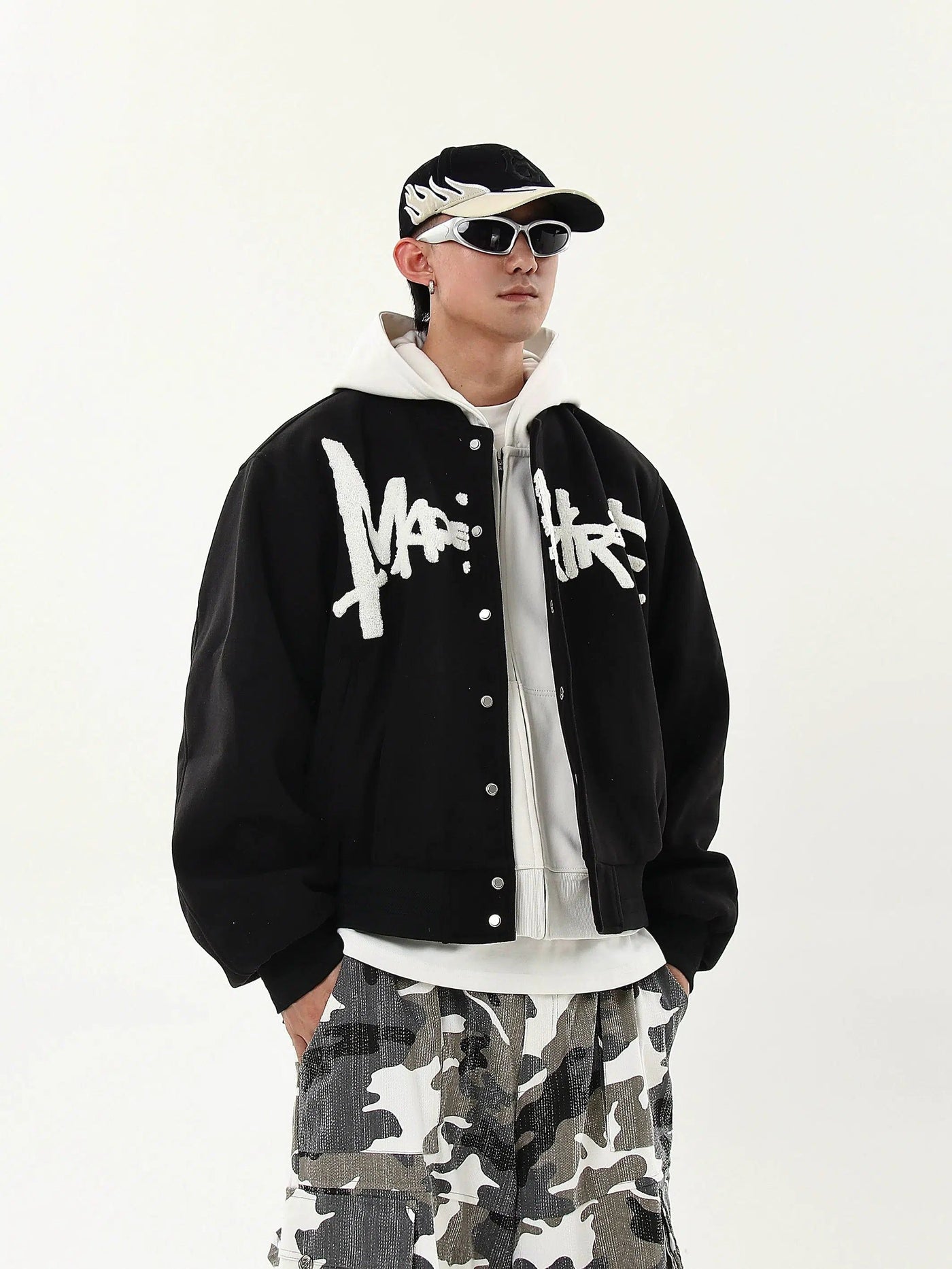 Graffiti Towel Embroidery Varsity Jacket Korean Street Fashion Jacket By Blacklists Shop Online at OH Vault