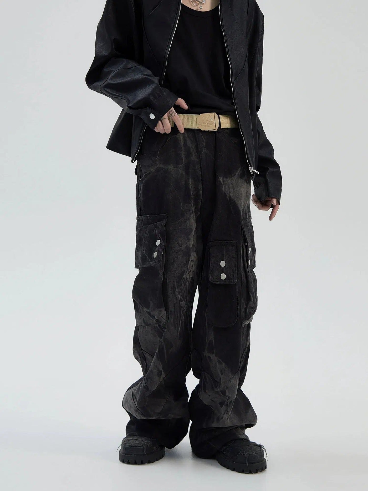 Tie-Dyed Multi-Pocket Cargo Pants Korean Street Fashion Pants By Ash Dark Shop Online at OH Vault