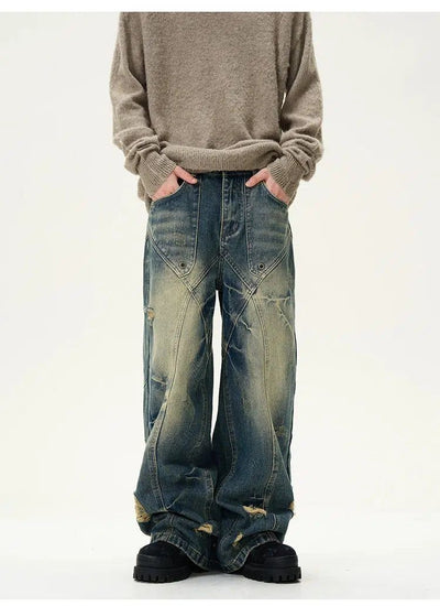 Faded Effect Wide Ripped Jeans Korean Street Fashion Jeans By 77Flight Shop Online at OH Vault