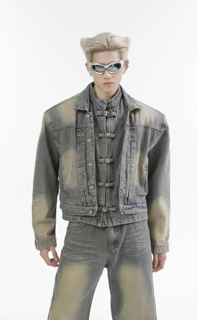 Faded & Layered Denim Jacket & Jeans Set Korean Street Fashion Clothing Set By Turn Tide Shop Online at OH Vault