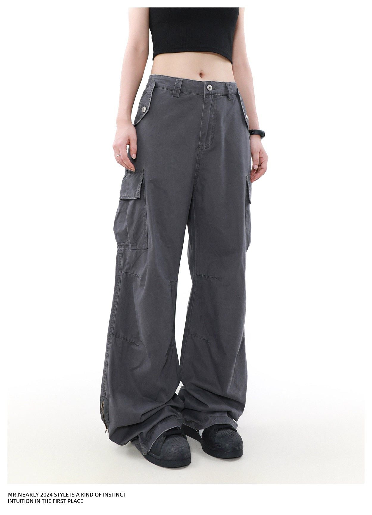 Faded Plain Zip Cargo Pants Korean Street Fashion Pants By Mr Nearly Shop Online at OH Vault