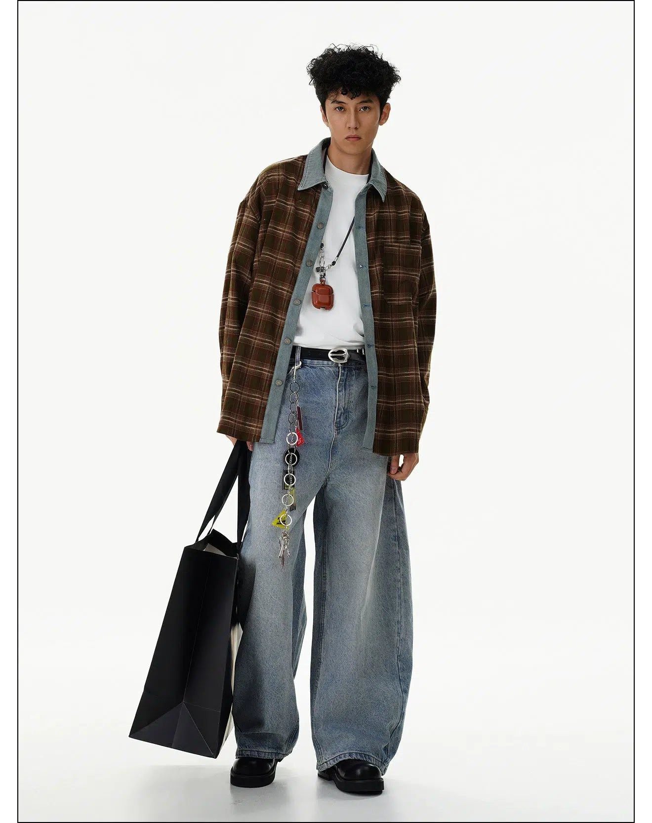 Plaid Stitched Denim Shirt Korean Street Fashion Shirt By Mr Nearly Shop Online at OH Vault