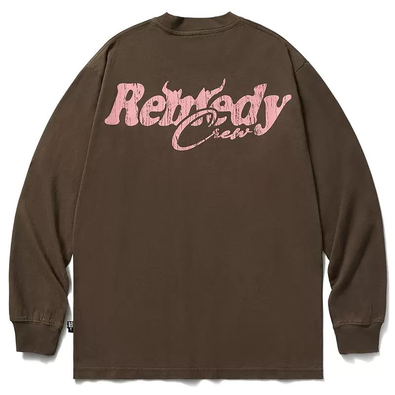 Logo Print Casual Crewneck Korean Street Fashion Crewneck By Remedy Shop Online at OH Vault