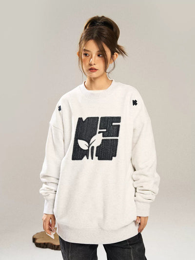 Stitched Logo Comfty Crewneck Korean Street Fashion Crewneck By New Start Shop Online at OH Vault