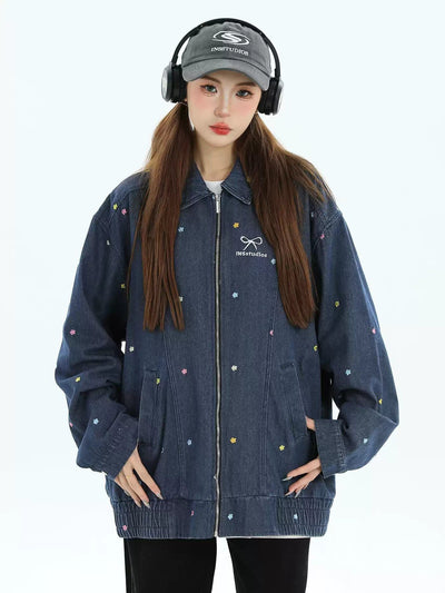 Tiny Scattered Flowers Denim Jacket Korean Street Fashion Jacket By INS Korea Shop Online at OH Vault