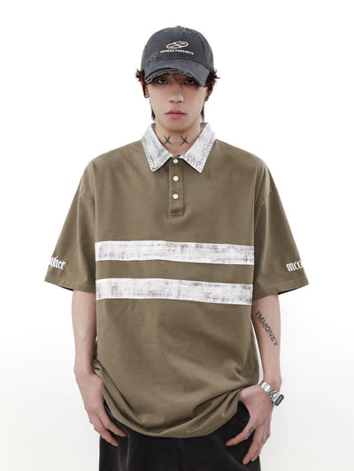 Smudged Striped Detail Polo Korean Street Fashion Polo By Mr Nearly Shop Online at OH Vault