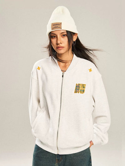 Patched & Embroidered Logo Hooded Jacket & Stand Collar Jacket Set Korean Street Fashion Clothing Set By New Start Shop Online at OH Vault