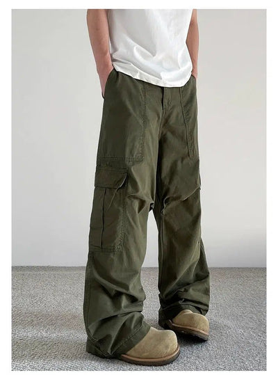 Pleated Loose Fit Cargo Pants Korean Street Fashion Pants By A PUEE Shop Online at OH Vault